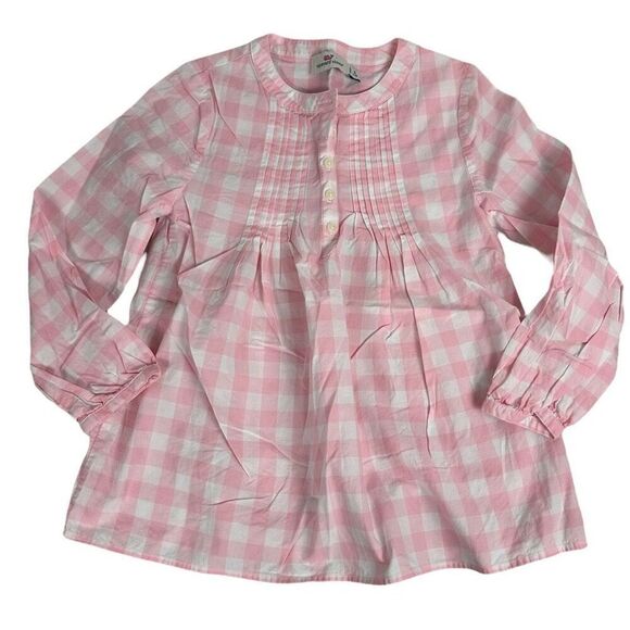 Vineyard Vines Girls Lookout Gingham Popover size 7/8 Pink White - Picture 1 of 7